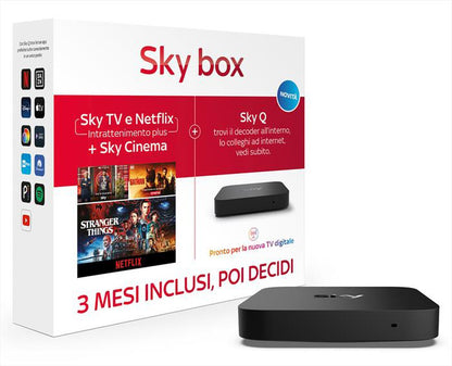 Sky Box con 3 mesi Gratis di Sky TV e Netflix con Sky Cinema e Decoder SkyQ Incluso