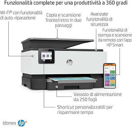 Hp Stampante OfficeJet Pro 9010e Stampante Multifunzione a getto di inchiostro A4 a colori INKJET 257G4B Fronte e retro automatico 22 ppm WIFI