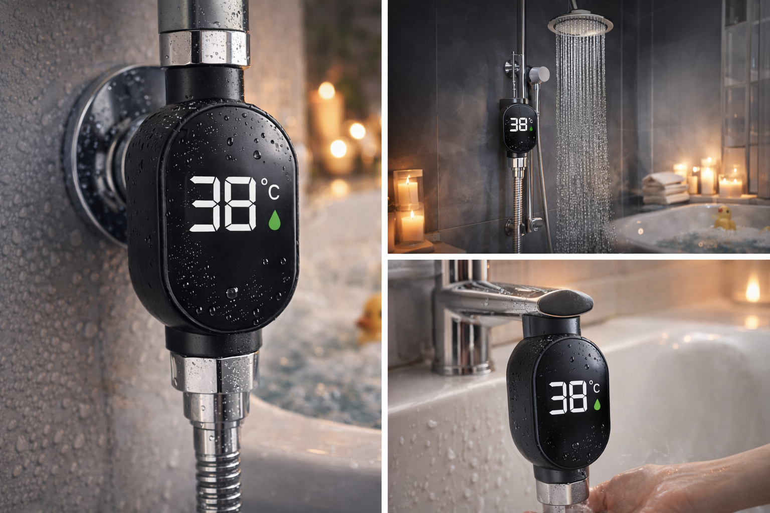 'Indicatore di Temperatura Digitale con Display LED Touchscreen. Questo innovativo accessorio per bagno ti permette di monitorare in tempo reale la temperatura dell'acqua, garantendo docce sempre alla temperatura perfetta e proteggendo te e la tua famiglia da scottature accidentali.