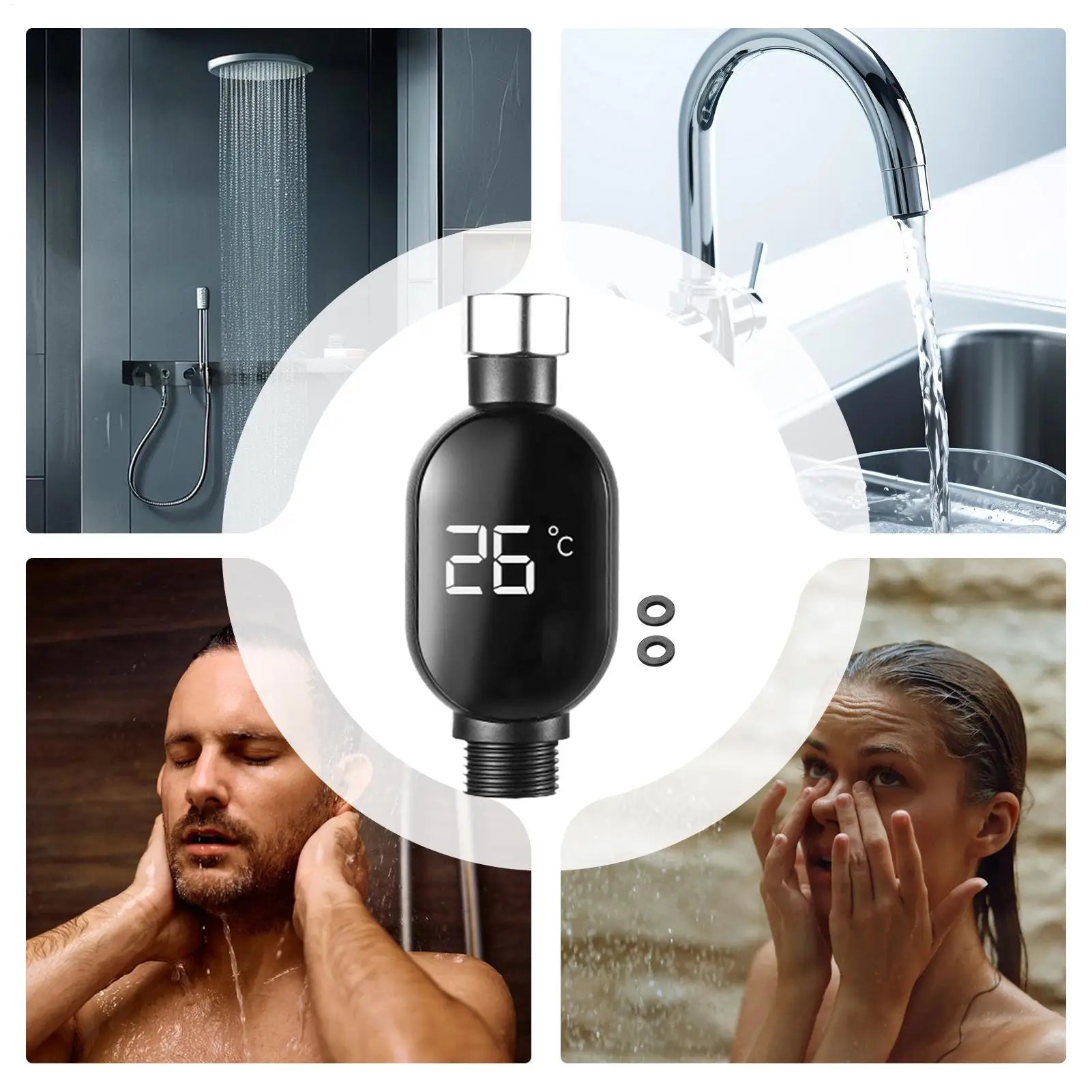 'Indicatore di Temperatura Digitale con Display LED Touchscreen. Questo innovativo accessorio per bagno ti permette di monitorare in tempo reale la temperatura dell'acqua, garantendo docce sempre alla temperatura perfetta e proteggendo te e la tua famiglia da scottature accidentali.