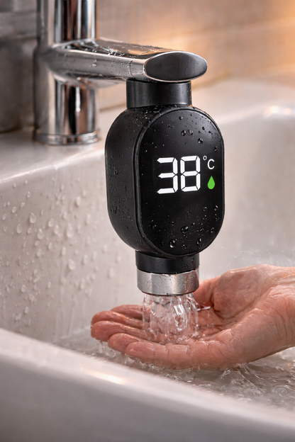 'Indicatore di Temperatura Digitale con Display LED Touchscreen. Questo innovativo accessorio per bagno ti permette di monitorare in tempo reale la temperatura dell'acqua, garantendo docce sempre alla temperatura perfetta e proteggendo te e la tua famiglia da scottature accidentali.