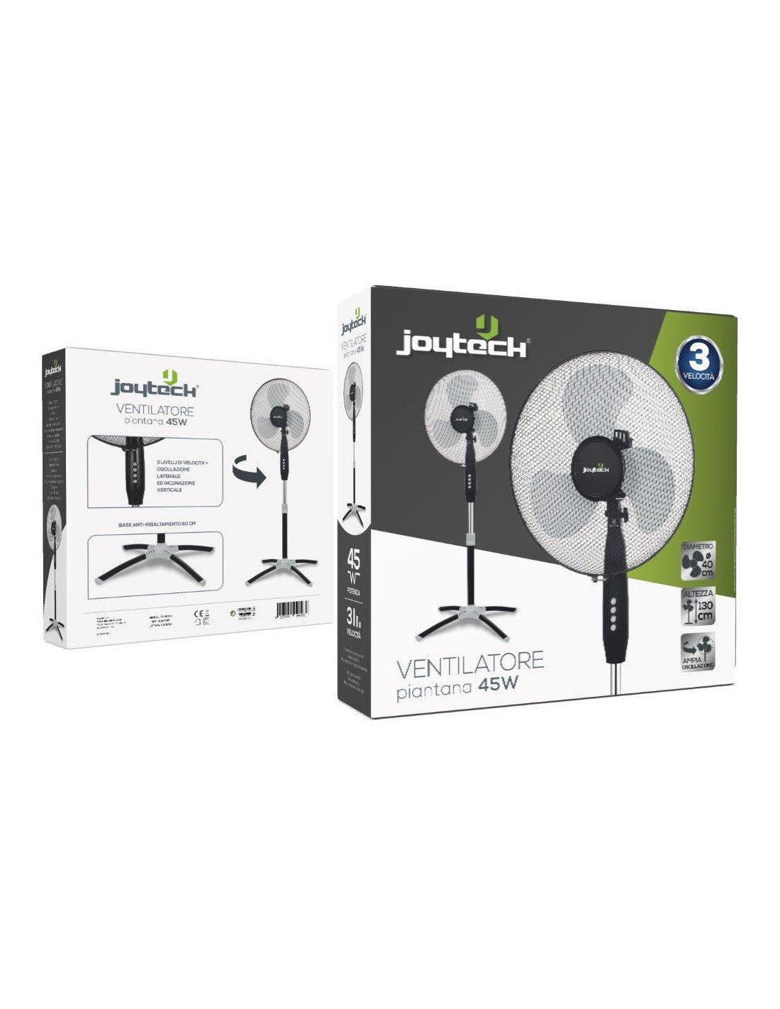 Joyteck Ventilatore a Piantana 3 velocità 45W 