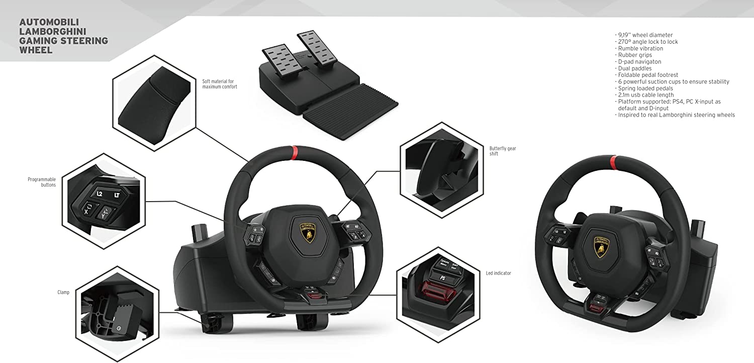 Volante Gaming Lamborghini con Pedaliera PS4-PS5-PC – Ipertech