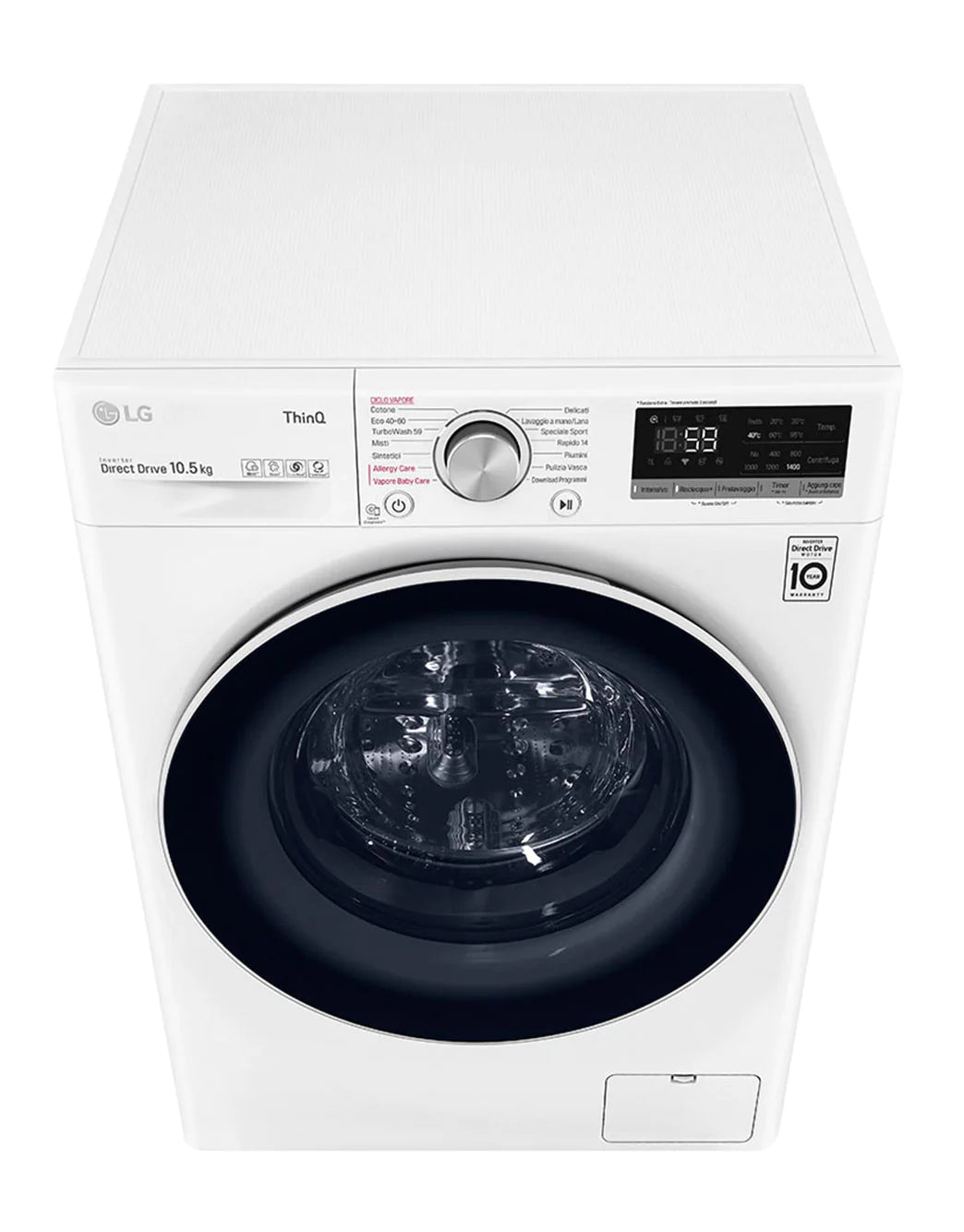 LG Lavatrice F4WV510S1EA 10,5kg Classe B 1400 giri TurboWash Wi-Fi White