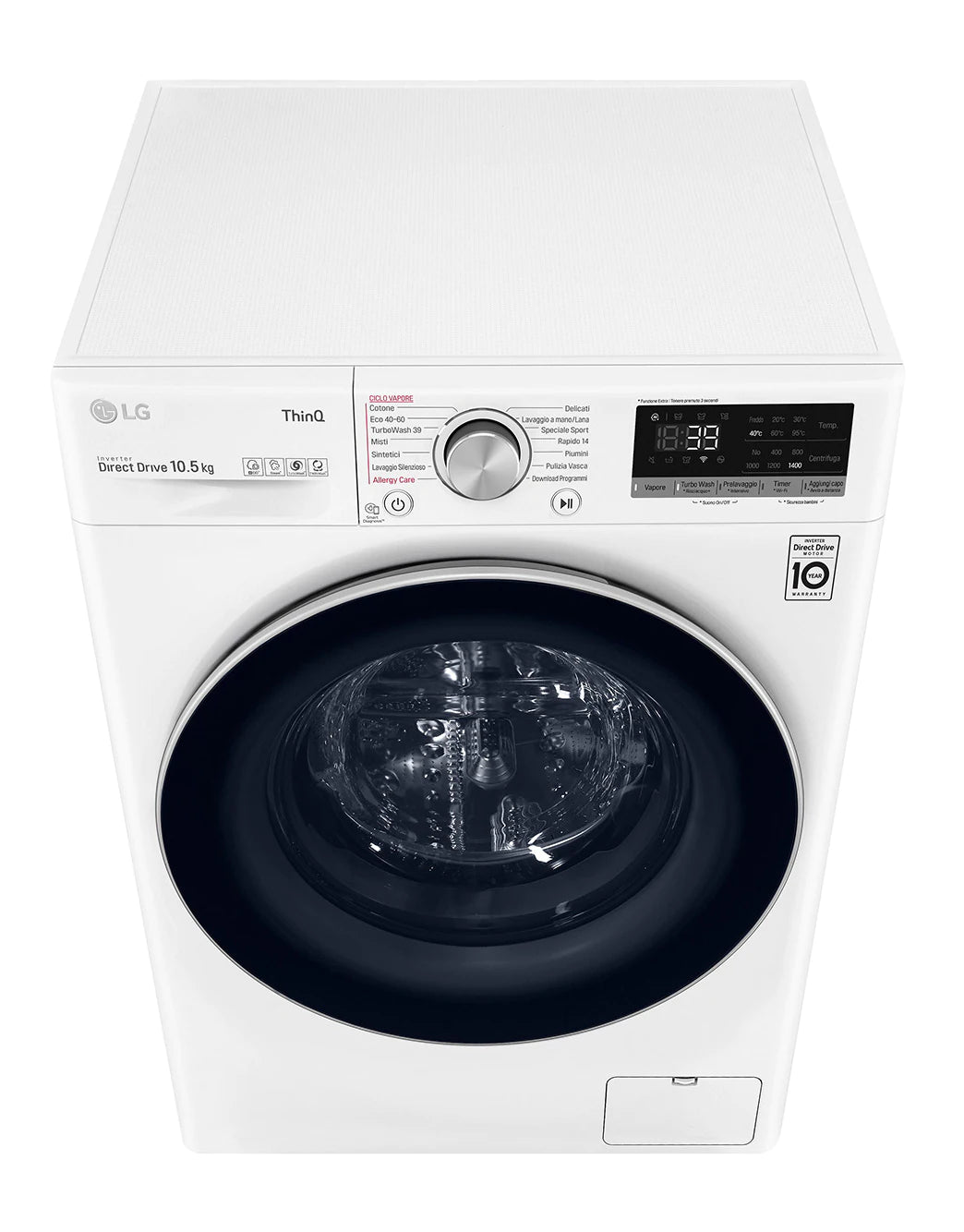 LG Lavatrice F4WV710S1E 10,5kg AI DD Serie V7 Classe A+++ 1400 giri TurboWash 360 Lavaggio a vapore Wi-Fi White