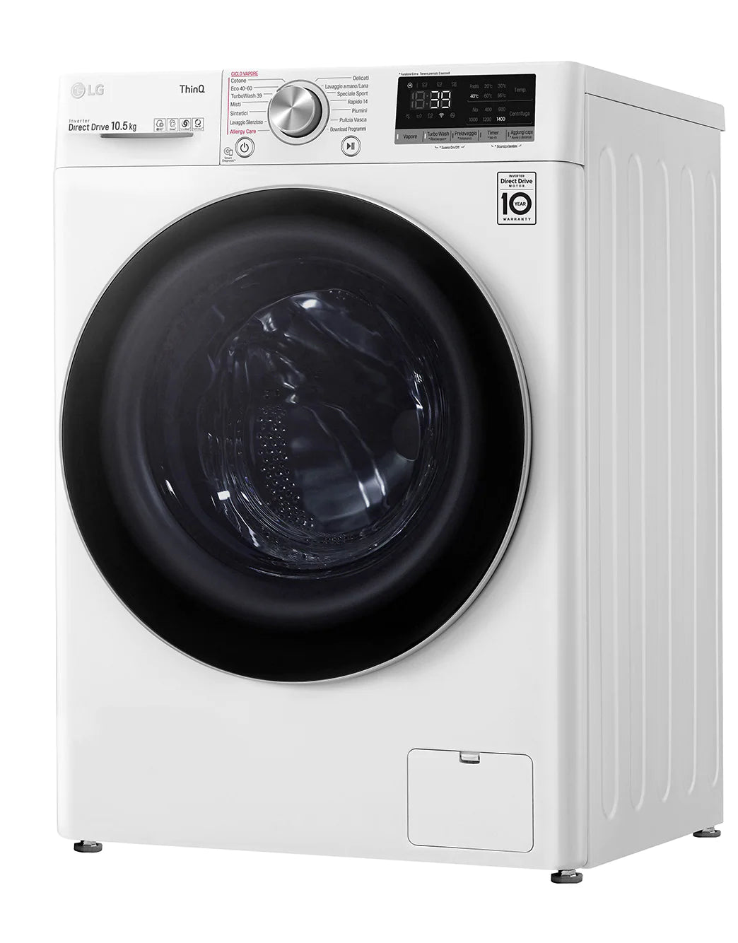 LG Lavatrice F4WV710S1E 10,5kg AI DD Serie V7 Classe A+++ 1400 giri TurboWash 360 Lavaggio a vapore Wi-Fi White