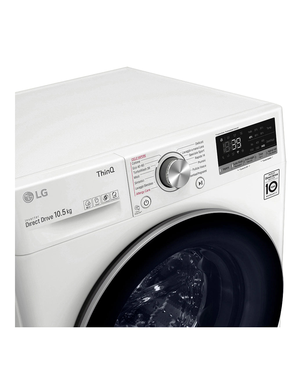 LG Lavatrice F4WV710S1E 10,5kg AI DD Serie V7 Classe A+++ 1400 giri TurboWash 360 Lavaggio a vapore Wi-Fi White