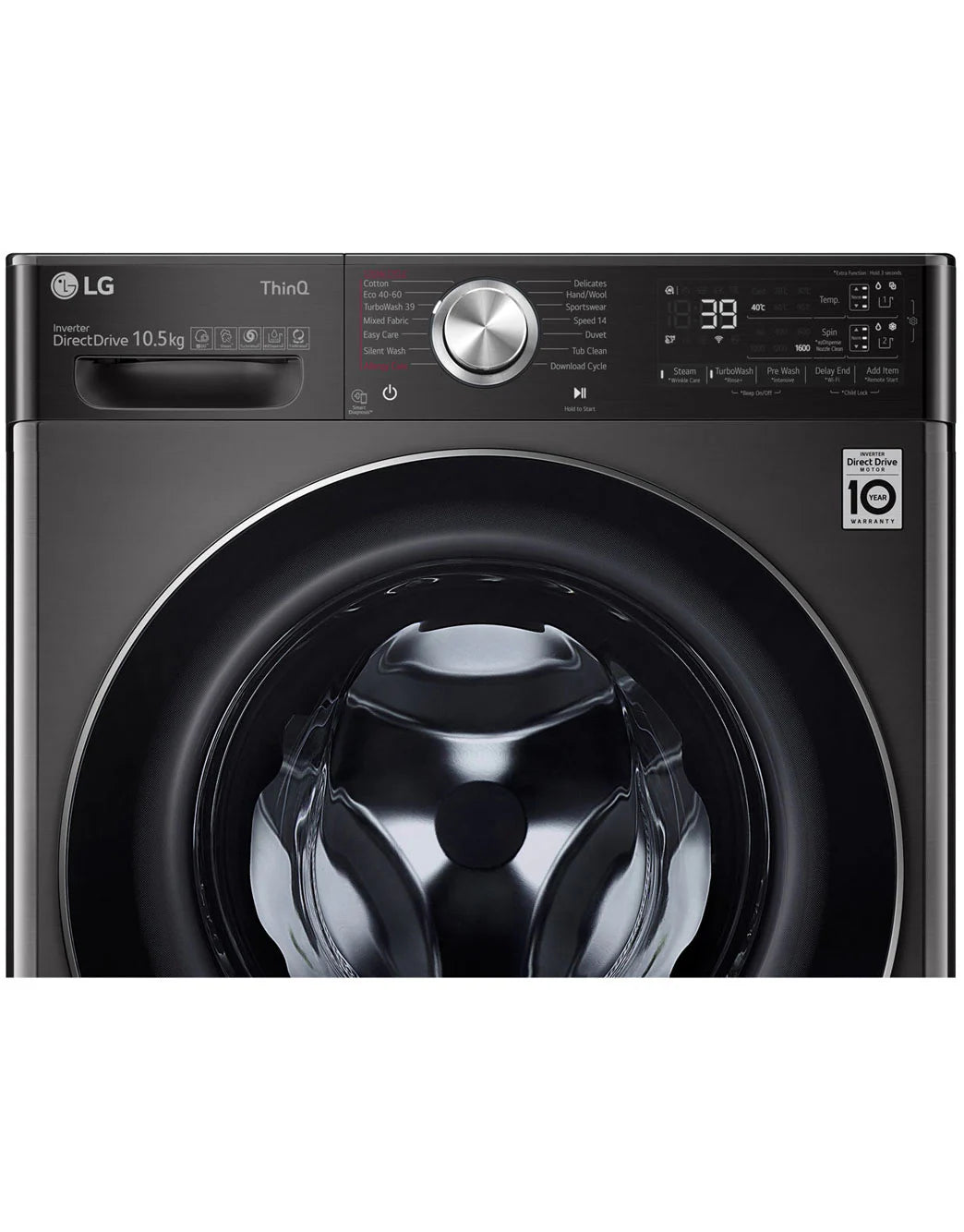 LG Lavatrice Classe A 10,5kg F6WV910P2SA AI DD™ 1600 giri TurboWash 360 Vapore antipiega Wi-Fi Black Steel